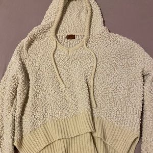 Knit Hooded Pullover V Neck Long Sleeve Sweatshirt